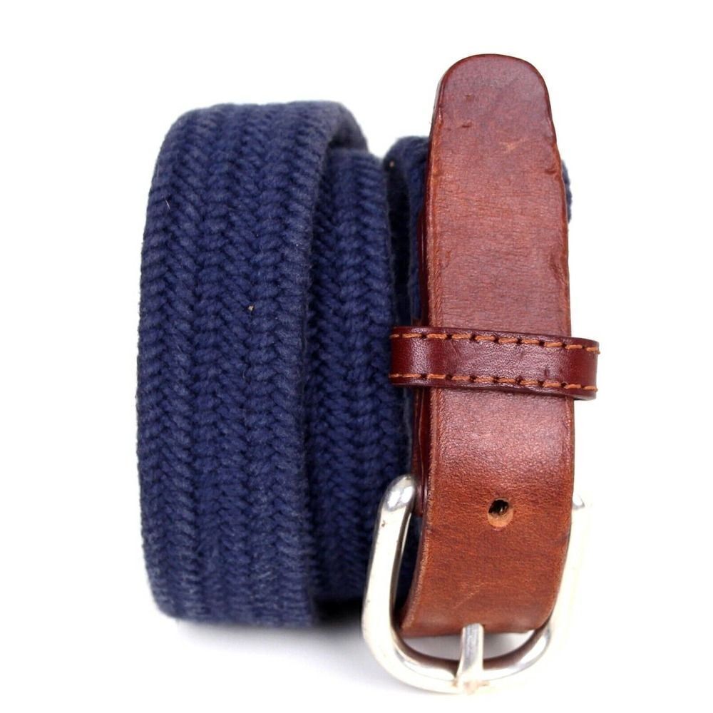 Crewcut BLUE BROWN GENUINE LEATHER 1"Wd ELASTIC DRESS CASUAL BELT Sz M (I73